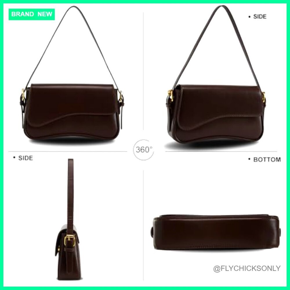 PU Leather Hobo Shoulder Bag with Adjustable Straps, 3 Compartments - Picture 5 of 7
